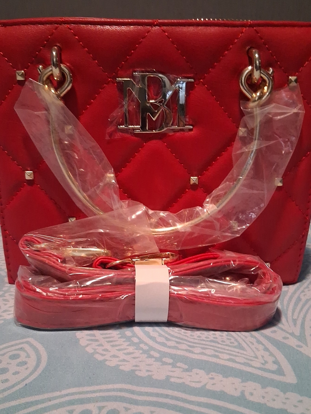 Badgley Mischka Quilted Red Women's Small Tote Bag (NWT)